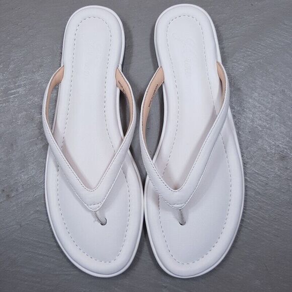 J CREW Womens Sandals Size 10 White Leather Thong Cushioned Flip Flops MENORCA - Picture 1 of 4